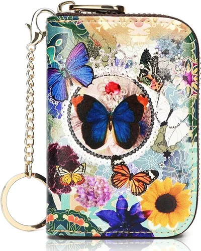 APHISON - Tarjetero con protección RFID, carteras , funda para tarjetas de cuero con cremallera para mujerniñacaja regalo