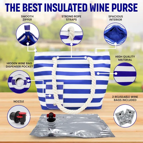 Vista 2 de Sneaky Booze Bolsa de vino con dispensador de alcohol con boquilla oculta, botella aislada con capacidad para 2 botellas, fácil de verter, duradero