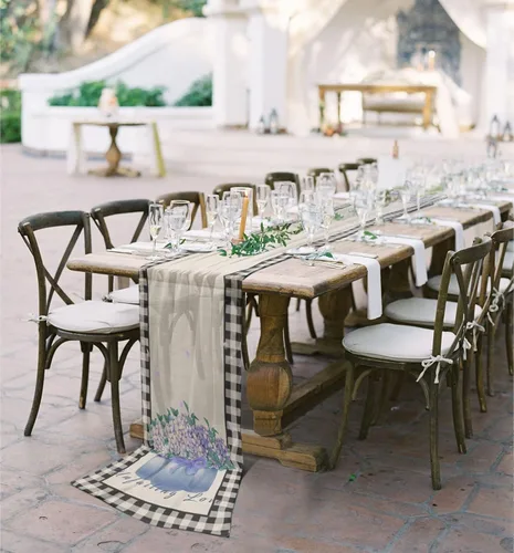 Vista 5 de Double Love Flower Black Plaid Chiffon Table Runner 55 Inches Long, Voile Sheer Tulle Runner for Rustic Wedding Reception Bridal Shower Decorations