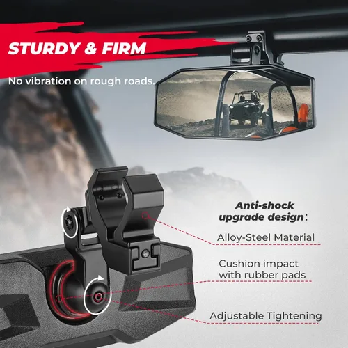 Vista 2 de KEMIMOTO Espejo Central UTV, Abrazadera de Aluminio Ajustable Espejo Retrovisor UTV se Ajusta a Jaula Antivuelco de 1.5"-2" y Compatible con Polaris