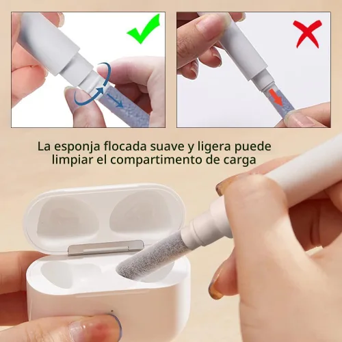Vista 5 de Kit de limpieza para Airpods, kit de limpieza de auriculares para Airpods Pro 1, 2, 3, herramienta de limpieza multifunción con cepillo
