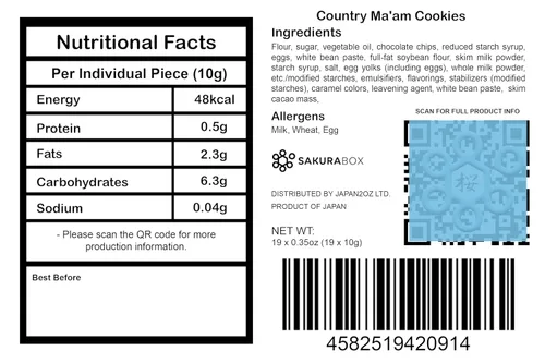 Vista 2 de Country Ma'am - Galletas con chispas de chocolate, sabor vainilla y cacao, bolsa de 19 alimentos japoneses envueltos individualmente