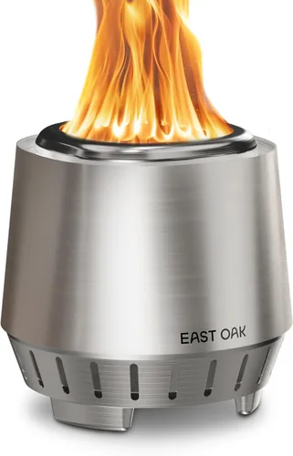 East Oak Fuoco - Fogón de Mesa Sin Humo | Bandeja de Cenizas 3 en 1 | Fogón Portátil para Madera y Pellets | Acero Inoxidable | Quema 120% Más