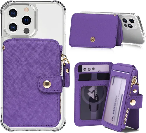 Vista 13 de M-Plateau Cartera pequeña para mujer, de gran capacidad, con ventana de identificación, cartera para teléfono con tarjetero adhesivo 3M para funda