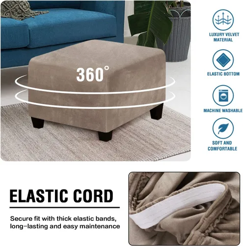 Vista 43 de ADPON Fundas otomanas cuadradas de terciopelo para otomanas, fundas protectoras para reposapiés cuadrados, fundas protectoras para taburetes de Azul