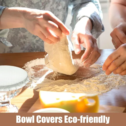 Vista 3 de Patelai 10 fundas reutilizables para tazones en 5 tamaños, tela elástica, fundas elásticas para tazones de almacenamiento de alimentos, tapas