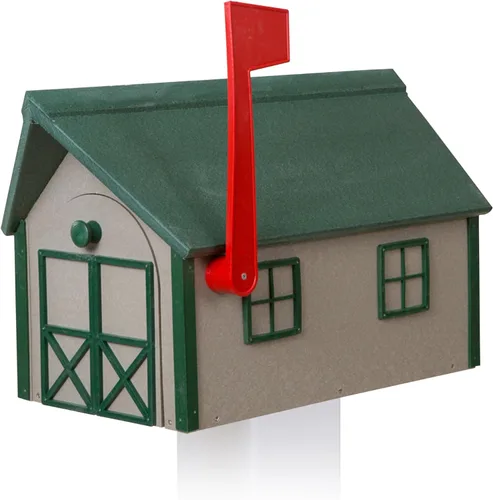 Vista 22 de Buzón de madera estilo «amish» con techo de cedro de Peaceful Classics con ventana y molduras de puerta, buzones artesanales para exterior, buzones