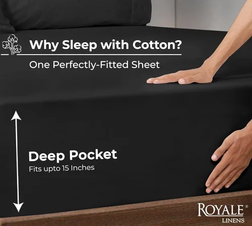Vista 2 de Royale Linens Sábana bajera ajustable de 100 % algodón orgánico, tejido de percal, sábana bajera súper suave con bolsillo profundo, sábana elástica