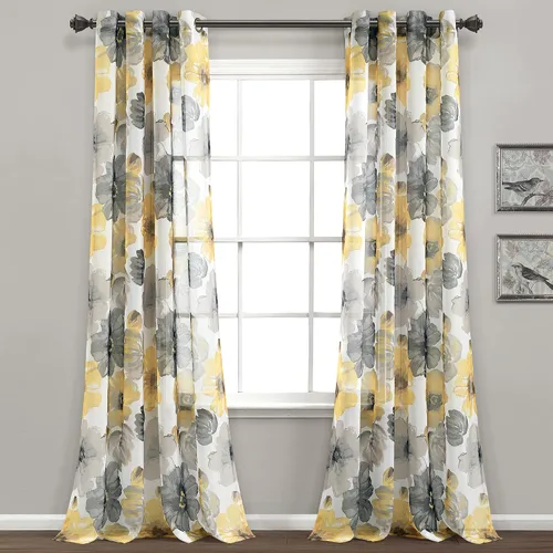 Vista 15 de Lush Decor Julie - Paneles de cortinas de ventana con aislamiento floral y ojales 100% opacas, par, 38" de ancho x 95" de largo, azul y verde Azul