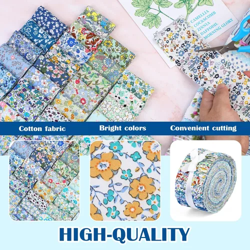 Vista 3 de 45 piezas de rollos de tela, tiras de tela precortadas para acolchar, tela de acolchado de algodón para manualidades de patchwork, algodón de tejido