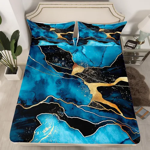 Vista 13 de Sábana bajera ajustable de la Torre Eiffel, juego de ropa de cama de construcción de la ciudad de París, juego de sábanas doradas y negras, sábana