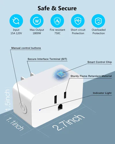 Vista 7 de DAYBETTER Enchufe inteligente Max 15A/1800W, compatible con Alexa y Google Home, no requiere concentrador, configuración Bluetooth y WiFi de 2.4