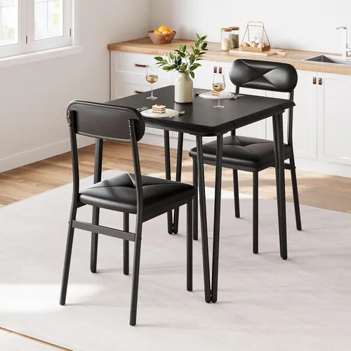 IDEALHOUSE Juego de mesa de comedor para 4, mesa de cocina con sillas tapizadas para cocina y espacios pequeños (negro, mesa con 2 sillas tapizadas)