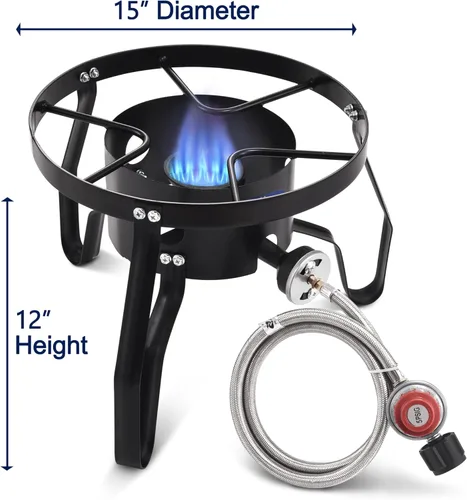Vista 5 de Quemador de propano de 55,000 BTU, estufa de campamento, estufa de gas para cocinar al aire libre para freír pavos, elaboración casera, hervir