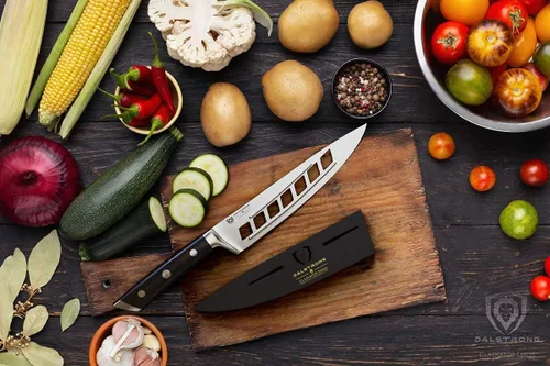 Vista 8 de DALSTRONG - Cuchillo de chef, serie Gladiador, acero forjado alemán de alto carbono ThyseenKrupp, espiga completa, con funda