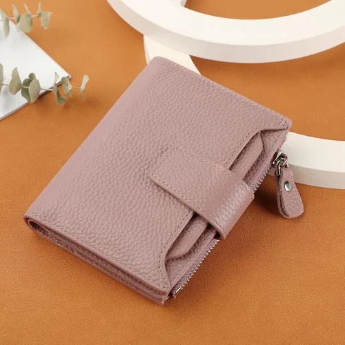 Vista 6 de Lavemi Pequeña cartera compacta para mujer, con bloqueo RFID, de piel auténtica, plegable, con ventanas de identificación