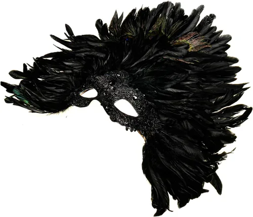 Vista 3 de ILOVEMASKS - Máscara de maquillaje de plumas para carnaval de Mardi Gras, color negro