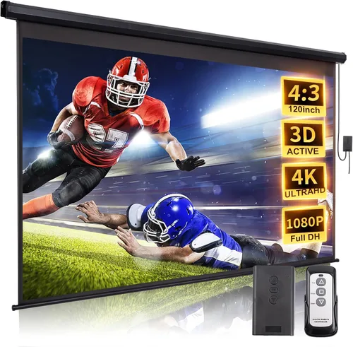 Vista 8 de Pantalla de proyector motorizada de 120 pulgadas 4:3 HD, pantalla de proyector eléctrico desplegable con control remoto, pantallas de proyector