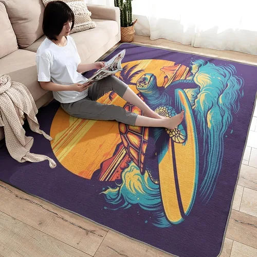 Vista 4 de Alfombras de tortuga marina para entrada, dormitorio, sala de estar, alfombras de área de animales oceánicos de 2 x 3 pies, lavables