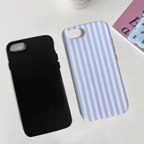 Vista 5 de Compatible con iPhone SE /8/7, diseño de patrón estético a rayas, resistente a los arañazos, funda protectora híbrida de 2 capas a prueba de golpes