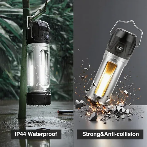 Vista 7 de Linterna magnética recargable con soporte y gancho, luz de campamento regulable con 3 colores, mini luz de trabajo LED estroboscópica SOS, luces