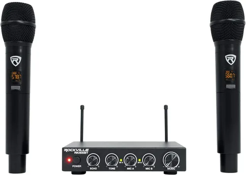 Vista 10 de Rockville RKI60 Micrófono inalámbrico UHF dual de 8 canales interfaz de karaoke + mezclador de micrófono, eco ajustable, múltiples entradas, fácil