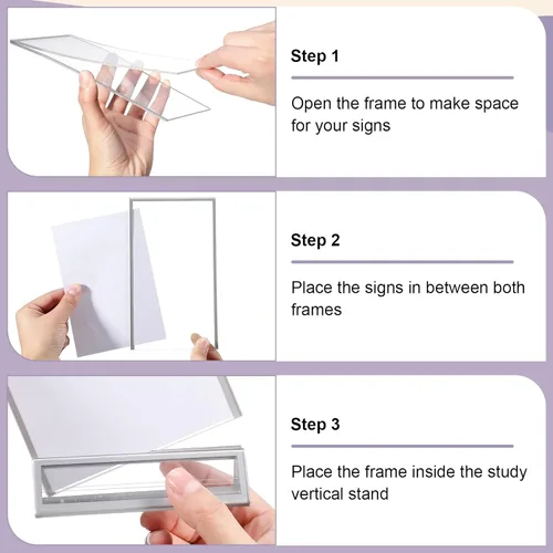 Vista 7 de 24 soportes de acrílico transparente de 4 x 6 con bordes plateados y soporte vertical, soportes de menú de mesa de doble cara para números de mesa