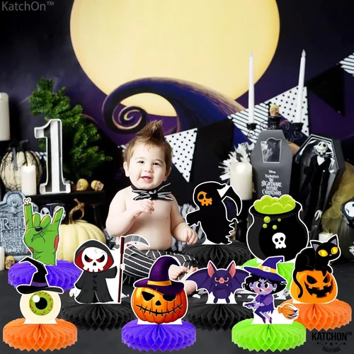Vista 8 de KatchOn, Centros de mesa de panal de abeja de Halloween, paquete de 9, decoraciones de mesa de fiesta de Halloween, centros de mesa de fiesta