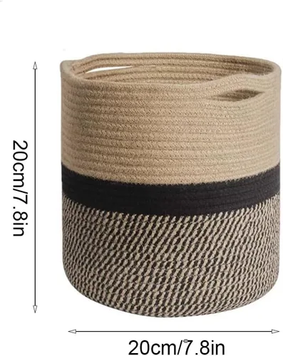 Vista 6 de Cesta tejida para macetas de interior, cesta de almacenamiento de cuerda de algodón con asa, cestas tejidas de yute para plantas de interior, maceta