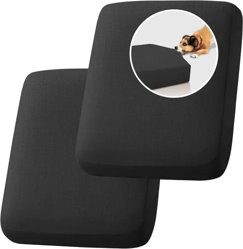 Vista 7 de H.VERSAILTEX Fundas de cojín individuales de lino tejido resistente al agua para sofá de 3 cojines, fundas protectoras de cojín