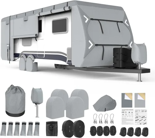 Vista 13 de Mofeez Funda para caravana, cubierta de remolque de viaje de 16 a 18 pies, resistente de 7 capas superior anti-UV, resistente al viento