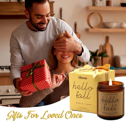 Vista 6 de Lihome Velas de otoño – Decoración de otoño para el hogar, regalos para mujeres, mamá, amiga, cera de soja natural, velas perfumadas de sidra