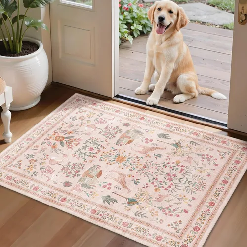 Vista 46 de Alfombras pequeñas de 2x3 pies para entrada, alfombra bohemia verde para baño, pasillo, alfombras de cocina vintage antideslizantes lavables