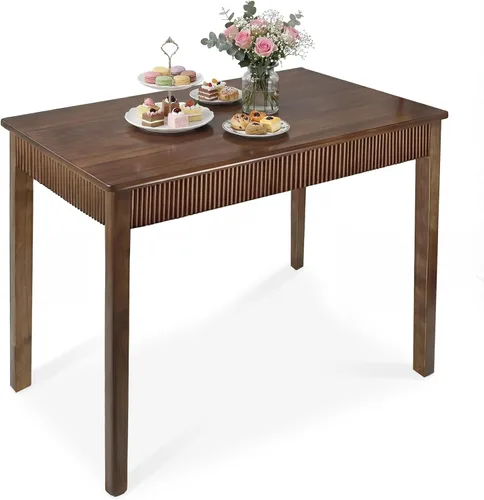 Mesa de comedor de madera maciza de 39 pulgadas para 2-4, mesa rectangular moderna de madera real, diseño acanalado de mediados de siglo para el