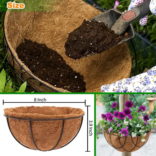 Vista 2 de LCHUANG Coco Liners para macetas, paquete de 2 forros redondos de 8 pulgadas para cestas colgantes, forros de repuesto de fibra de coco 100% natural