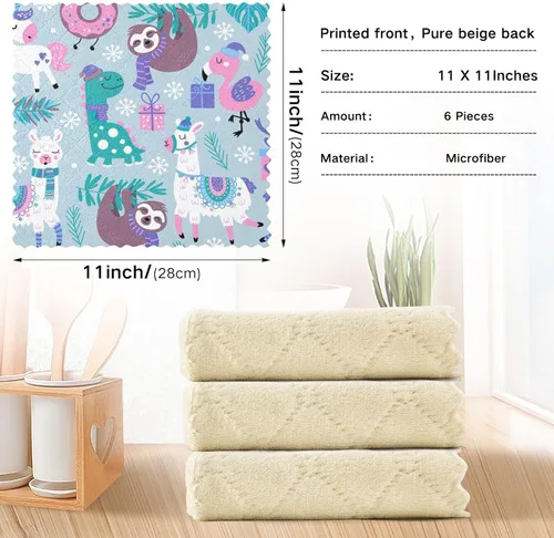 Vista 3 de KLL Christmas Holiday Animals Childish Microfiber Absorbant Towel Washcloth Turkish Tea Towels Kitchen Hand Towels Kitchen Decorative Holiday Terry