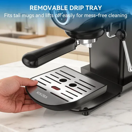 Vista 8 de XIXUBX Máquina de Espresso, Bomba de 20 BAR Control de Temperatura, Cafetera Espresso Compacta con Espumador de Leche al Vapor, Cafeteras