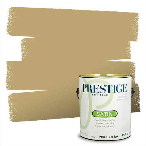 Vista 115 de PRESTIGE Pinturas de pintura exterior e imprimación en uno, 1 galón, plano, combinación comparable de Benjamin Moore* Manzanilla*
