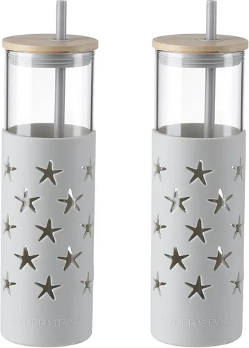 Vista 11 de Hyperspace Botella de agua de vidrio de 20 onzas con funda protectora de silicona y tapa de bambú, vasos de viaje con pajita, sin BPA
