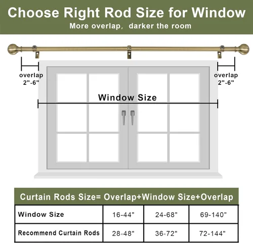 Vista 5 de Barras de cortina de ventana de 28 a 48 pulgadas, barra de cortina ajustable de 1 pulgada de diámetro, barra de cortinas decorativa resistente
