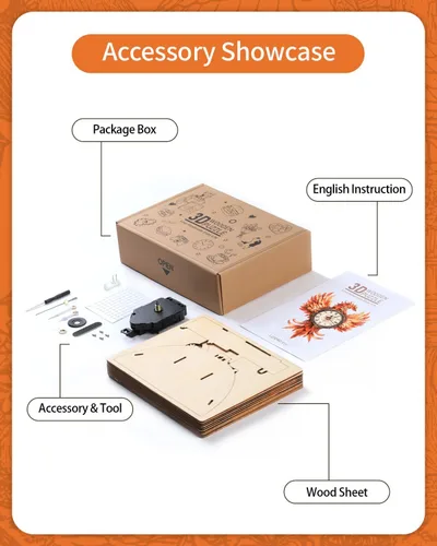 Vista 3 de Rompecabezas de madera 3D para adultos, kit de rompecabezas de reloj de fénix de fuego 3D (con péndulo), rompecabezas 3D para adultos, adolescentes