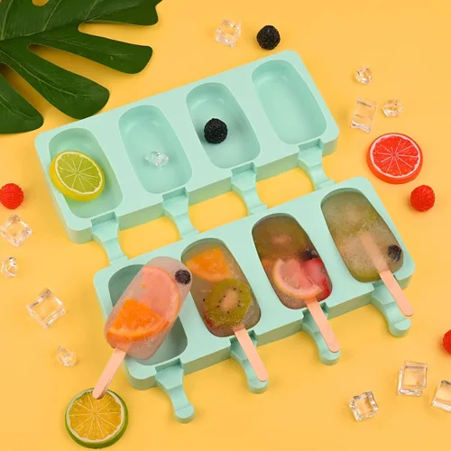 Vista 4 de WMKGG Juego de moldes de silicona para paletas, 2 piezas moldes para helado con 50 palitos de madera para cake pop, paletas heladas, cakesicles Verde