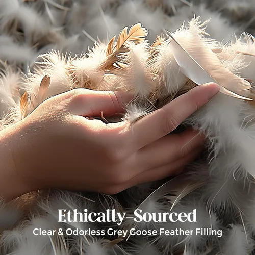 Vista 2 de Bafode Juego de 2 rellenos de almohada de plumas de ganso, 18 x 18 pulgadas, lujosos cojines decorativos corrugados con exquisito borde satinado