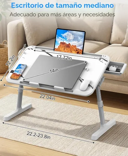 Vista 9 de HETTHI Bandeja de escritorio para cama de laptop, soporte ajustable y resistente para computadora portátil con materiales de primera calidad Negro