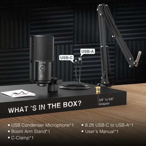 Vista 8 de FIFINE - Micrófono USB para podcast, micrófono condensador para PC con soporte de brazo extensible, botón de silencio, kit de micrófono Plug & Play