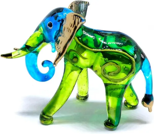 Vista 8 de Paquete de 2 figuras de elefante de cristal soplado de 2 pulgadas hechas a mano, figuras de elefante sentado y de pie, ideas coleccionables