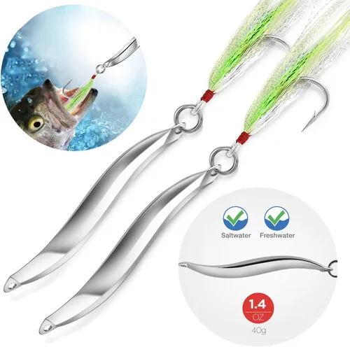 Vista 2 de Omelchenko Lure Señuelos de pesca Bucktail Teasers Set de dos plata 1.4 onzas 40gm agua salada agua dulce