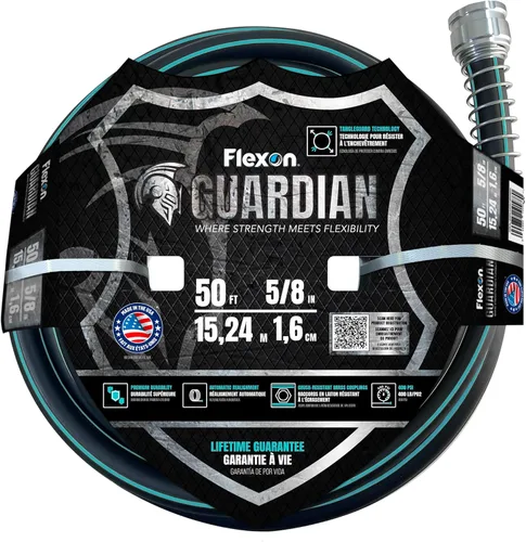 Flexon Guardian - Manguera de jardín resistente a las torceduras de 5/8 pulgadas x 50 pies con tecnología TangleGuard, duradera, flexible, sin