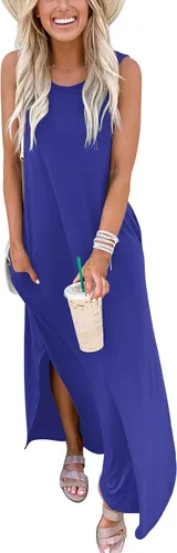 Vista 5 de ANRABESS - Vestido largo casual suelto para mujer sin mangas maxi vestido de playa con bolsillos