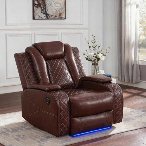 Vista 8 de Juegos de muebles de sala de estar, sofá modular reclinable eléctrico con luces LED, juego de sofá de cuero, sofá reclinable para sala de estar